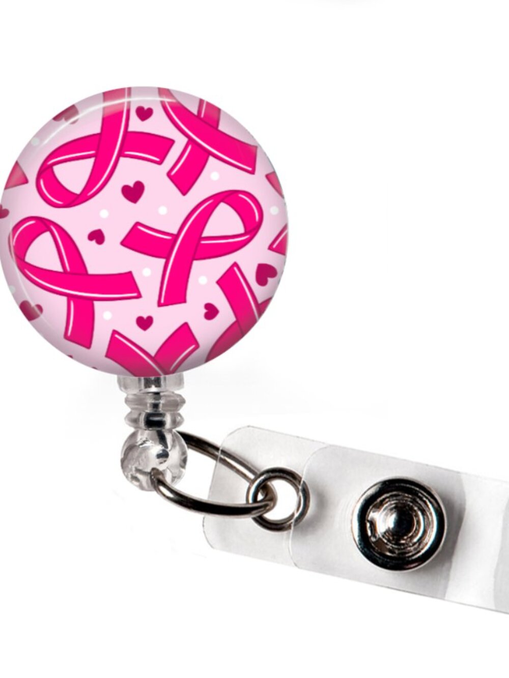 Breast Cancer Awareness Badge Reel Pink Ribbon ID Holder